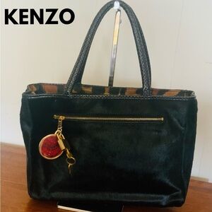 Amazing Kenzo Black Haircalf Vintage Bag w Python embossed Leather, Lock and Key